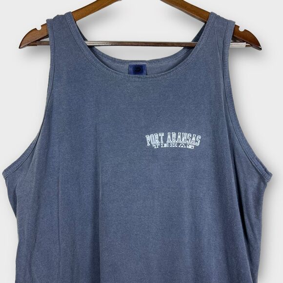 Texas Flag Port Aransas Texas Men's Large Heather Blue Ring Spun Cotton Tank Top - Picture 4 of 10